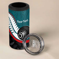 Personalised Aotearoa Lawn Bowls 4 in 1 Can Cooler Tumbler Maori and Silver Fern Sporty Style Teal Color - Polynesian Pride