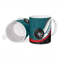 Personalised Aotearoa Lawn Bowls Ceramic Mug Maori and Silver Fern Sporty Style Teal Color - Polynesian Pride