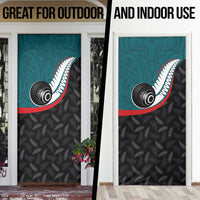 Aotearoa Lawn Bowls Door Cover Maori and Silver Fern Sporty Style Teal Color - Polynesian Pride