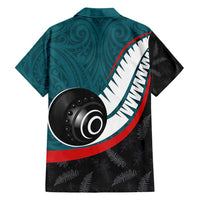 Personalised Aotearoa Lawn Bowls Family Matching Long Sleeve Bodycon Dress and Hawaiian Shirt Maori and Silver Fern Sporty Style Teal Color - Polynesian Pride