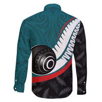 Personalised Aotearoa Lawn Bowls Family Matching Short Sleeve Bodycon Dress and Hawaiian Shirt Maori and Silver Fern Sporty Style Teal Color - Polynesian Pride