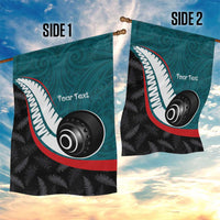 Personalised Aotearoa Lawn Bowls Garden Flag Maori and Silver Fern Sporty Style Teal Color - Polynesian Pride
