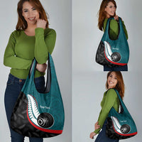 Personalised Aotearoa Lawn Bowls Grocery Bag Maori and Silver Fern Sporty Style Teal Color - Polynesian Pride