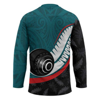 Personalised Aotearoa Lawn Bowls Hockey Jersey Maori and Silver Fern Sporty Style Teal Color - Polynesian Pride