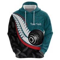 Personalised Aotearoa Lawn Bowls Hoodie Maori and Silver Fern Sporty Style Teal Color - Polynesian Pride
