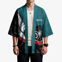 Personalised Aotearoa Lawn Bowls Kimono Maori and Silver Fern Sporty Style Teal Color - Polynesian Pride