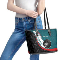 Personalised Aotearoa Lawn Bowls Leather Tote Bag Maori and Silver Fern Sporty Style Teal Color - Polynesian Pride