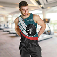 Personalised Aotearoa Lawn Bowls Men Tank Top Maori and Silver Fern Sporty Style Teal Color - Polynesian Pride