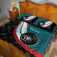 Personalised Aotearoa Lawn Bowls Quilt Bed Set Maori and Silver Fern Sporty Style Teal Color - Polynesian Pride