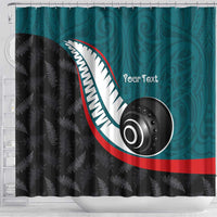 Personalised Aotearoa Lawn Bowls Shower Curtain Maori and Silver Fern Sporty Style Teal Color - Polynesian Pride