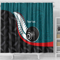 Personalised Aotearoa Lawn Bowls Shower Curtain Maori and Silver Fern Sporty Style Teal Color - Polynesian Pride