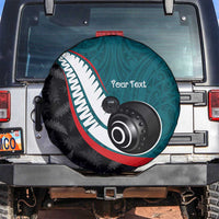 Personalised Aotearoa Lawn Bowls Spare Tire Cover Maori and Silver Fern Sporty Style Teal Color - Polynesian Pride