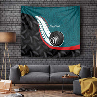 Personalised Aotearoa Lawn Bowls Tapestry Maori and Silver Fern Sporty Style Teal Color - Polynesian Pride