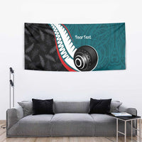 Personalised Aotearoa Lawn Bowls Tapestry Maori and Silver Fern Sporty Style Teal Color - Polynesian Pride