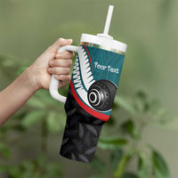 Personalised Aotearoa Lawn Bowls Tumbler With Handle Maori and Silver Fern Sporty Style Teal Color - Polynesian Pride