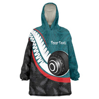 Personalised Aotearoa Lawn Bowls Wearable Blanket Hoodie Maori and Silver Fern Sporty Style Teal Color - Polynesian Pride