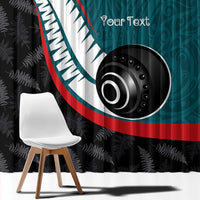 Personalised Aotearoa Lawn Bowls Window Curtain Maori and Silver Fern Sporty Style Teal Color - Polynesian Pride