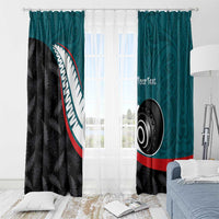 Personalised Aotearoa Lawn Bowls Window Curtain Maori and Silver Fern Sporty Style Teal Color - Polynesian Pride