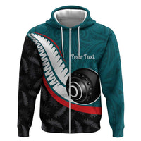 Personalised Aotearoa Lawn Bowls Zip Hoodie Maori and Silver Fern Sporty Style Teal Color - Polynesian Pride