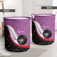 Personalised Aotearoa Lawn Bowls Laundry Basket Maori and Silver Fern Sporty Style Pink Color - Polynesian Pride