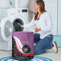 Personalised Aotearoa Lawn Bowls Laundry Basket Maori and Silver Fern Sporty Style Pink Color - Polynesian Pride