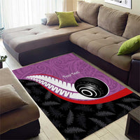 Personalised Aotearoa Lawn Bowls Area Rug Maori and Silver Fern Sporty Style Pink Color - Polynesian Pride