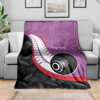 Personalised Aotearoa Lawn Bowls Blanket Maori and Silver Fern Sporty Style Pink Color - Polynesian Pride