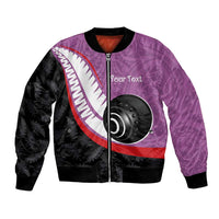 Personalised Aotearoa Lawn Bowls Bomber Jacket Maori and Silver Fern Sporty Style Pink Color - Polynesian Pride