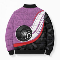 Personalised Aotearoa Lawn Bowls Bomber Puffer Jacket Maori and Silver Fern Sporty Style Pink Color - Polynesian Pride