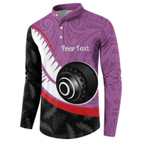 Personalised Aotearoa Lawn Bowls Button Sweatshirt Maori and Silver Fern Sporty Style Pink Color - Polynesian Pride