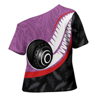 Personalised Aotearoa Lawn Bowls Cross Shoulder Shirt Maori and Silver Fern Sporty Style Pink Color - Polynesian Pride