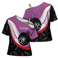 Personalised Aotearoa Lawn Bowls Cross Shoulder Shirt Maori and Silver Fern Sporty Style Pink Color - Polynesian Pride