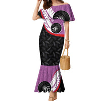 Personalised Aotearoa Lawn Bowls Family Matching Mermaid Dress and Hawaiian Shirt Maori and Silver Fern Sporty Style Pink Color - Polynesian Pride