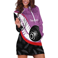 Personalised Aotearoa Lawn Bowls Hoodie Dress Maori and Silver Fern Sporty Style Pink Color - Polynesian Pride