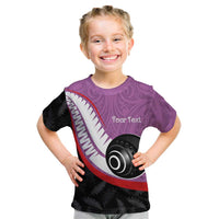 Personalised Aotearoa Lawn Bowls Kid T Shirt Maori and Silver Fern Sporty Style Pink Color - Polynesian Pride