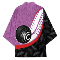 Personalised Aotearoa Lawn Bowls Kimono Maori and Silver Fern Sporty Style Pink Color - Polynesian Pride
