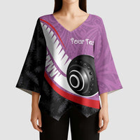 Personalised Aotearoa Lawn Bowls Kimono Sleeve Blouse Maori and Silver Fern Sporty Style Pink Color - Polynesian Pride