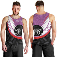 Personalised Aotearoa Lawn Bowls Men Tank Top Maori and Silver Fern Sporty Style Pink Color - Polynesian Pride