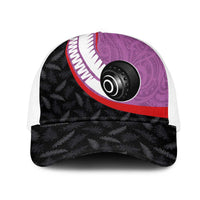 Aotearoa Lawn Bowls Mesh Trucker Cap Maori and Silver Fern Sporty Style Pink Color LT03 One Size White Pink - Polynesian Pride