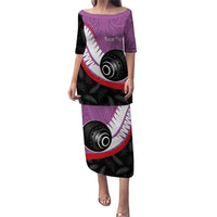 Personalised Aotearoa Lawn Bowls Puletasi Maori and Silver Fern Sporty Style Pink Color - Polynesian Pride