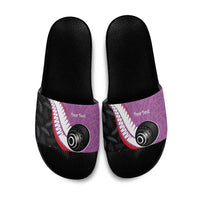 Personalised Aotearoa Lawn Bowls Slide Sandals Maori and Silver Fern Sporty Style Pink Color - Polynesian Pride