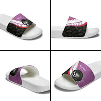 Personalised Aotearoa Lawn Bowls Slide Sandals Maori and Silver Fern Sporty Style Pink Color - Polynesian Pride