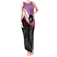 Personalised Aotearoa Lawn Bowls Tank Maxi Dress Maori and Silver Fern Sporty Style Pink Color - Polynesian Pride