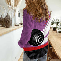 Personalised Aotearoa Lawn Bowls Women Casual Shirt Maori and Silver Fern Sporty Style Pink Color - Polynesian Pride