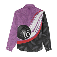 Personalised Aotearoa Lawn Bowls Women Casual Shirt Maori and Silver Fern Sporty Style Pink Color - Polynesian Pride