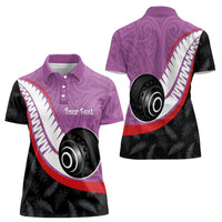Personalised Aotearoa Lawn Bowls Women Polo Shirt Maori and Silver Fern Sporty Style Pink Color - Polynesian Pride