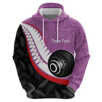 Personalised Aotearoa Lawn Bowls Zip Hoodie Maori and Silver Fern Sporty Style Pink Color - Polynesian Pride