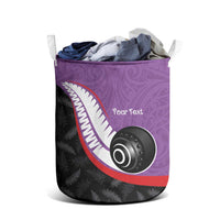 Personalised Aotearoa Lawn Bowls Laundry Basket Maori and Silver Fern Sporty Style Purple Color - Polynesian Pride