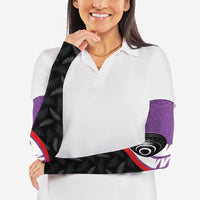 Personalised Aotearoa Lawn Bowls Arm Sleeves Maori and Silver Fern Sporty Style Purple Color - Polynesian Pride