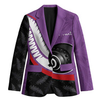 Personalised Aotearoa Lawn Bowls Blazer Maori and Silver Fern Sporty Style Purple Color - Polynesian Pride